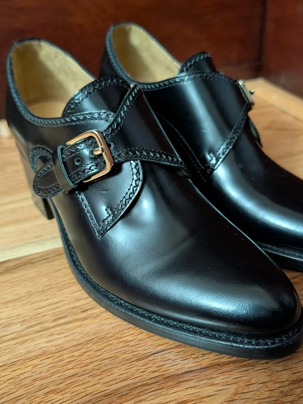 The Office Of Angela Scott Miss Brooke Black Leather Monk Strap Heel EU 35.5